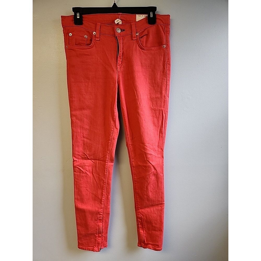 Rag‎ & Bone Womens 29 Red Orange Zipper Capri Jeans Ankle Zippers